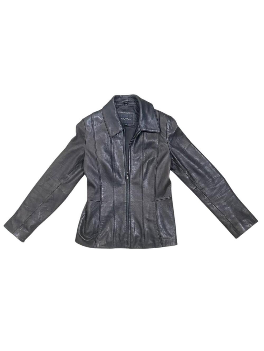 Nautica Genuine Leather Zip Jacket Black Women's Small